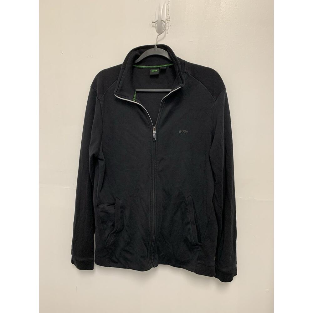 Hugo Boss Mens Track Jacket Black Logo Full Zip Sz XL
